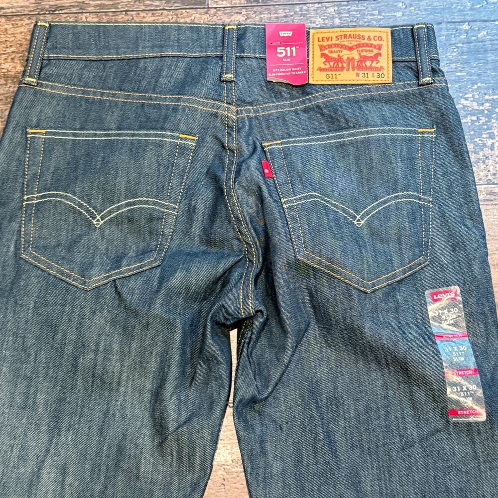 Levis 511 Jeans Mens 31x30 Blue Denim Slim Fit Stretch 2-Way Comfort Mid‎ Rise - Picture 8 of 11